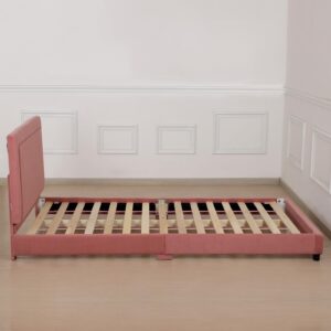 Twin Frame Bed for Kids, Adjustable Height Headboard Children's Bed, Wooden Slat Base Toddler Twin Bed,Children's Bedroom Furniture for Boys and Girls, Fits Standard Twin Mattress(75"Wx39"D) (Pink)