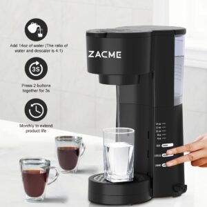 ZACME 4IN1 Single Serve Coffee Maker for K Cup &Ground, Small Coffee Machine with Milk Frother & Grinder, 5 Brew Size, 28oz Water Tank, Adjustable Drip Tray