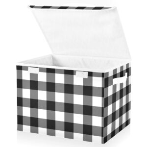 Black White Buffalo Plaid Storage Bins with Lids Storage Containers Cubes Box Collapsible Closet Organizer Fabric Storage Basket for Bedroom Clothes Shelves Office Nursery Gifts Home Decor