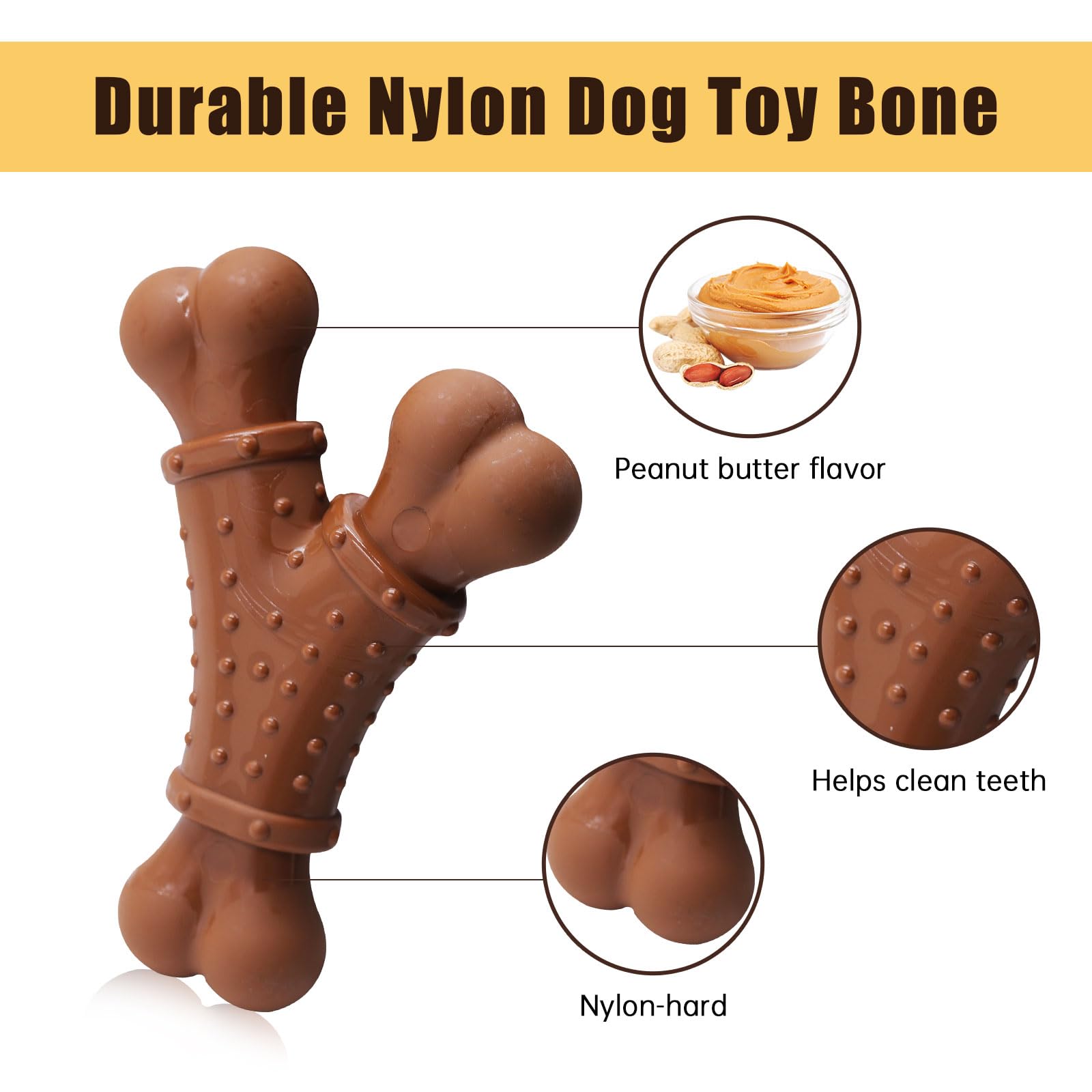 Peanut Butter Flavored Nylon Dog Bone- Indestructible Chew Toy for Aggressive Chewers, Puppy Teething & Dental Hygiene - Small Dog Toys to Keep Them Busy, Indestructible Dog Toy, Best Dog Toys