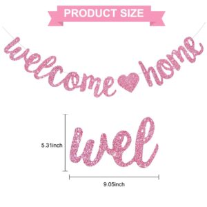 BEISHIDA Pink Welcome Home Banner,No DIY,Pre-Strung Welcome home Decorations,Glitter welcome home Party Sign,Homecoming,Housewarming,Graduation Ceremony, Family Reunion, Military Return Party Supplies