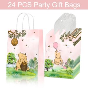 24 Pieces Classic Pooh Bear Goodie Bags for Baby Shower Party Supplies, Bear Gift Snacks Treat Candy Party Favors Bags with Handles for Classic Bear Theme Party Decorations