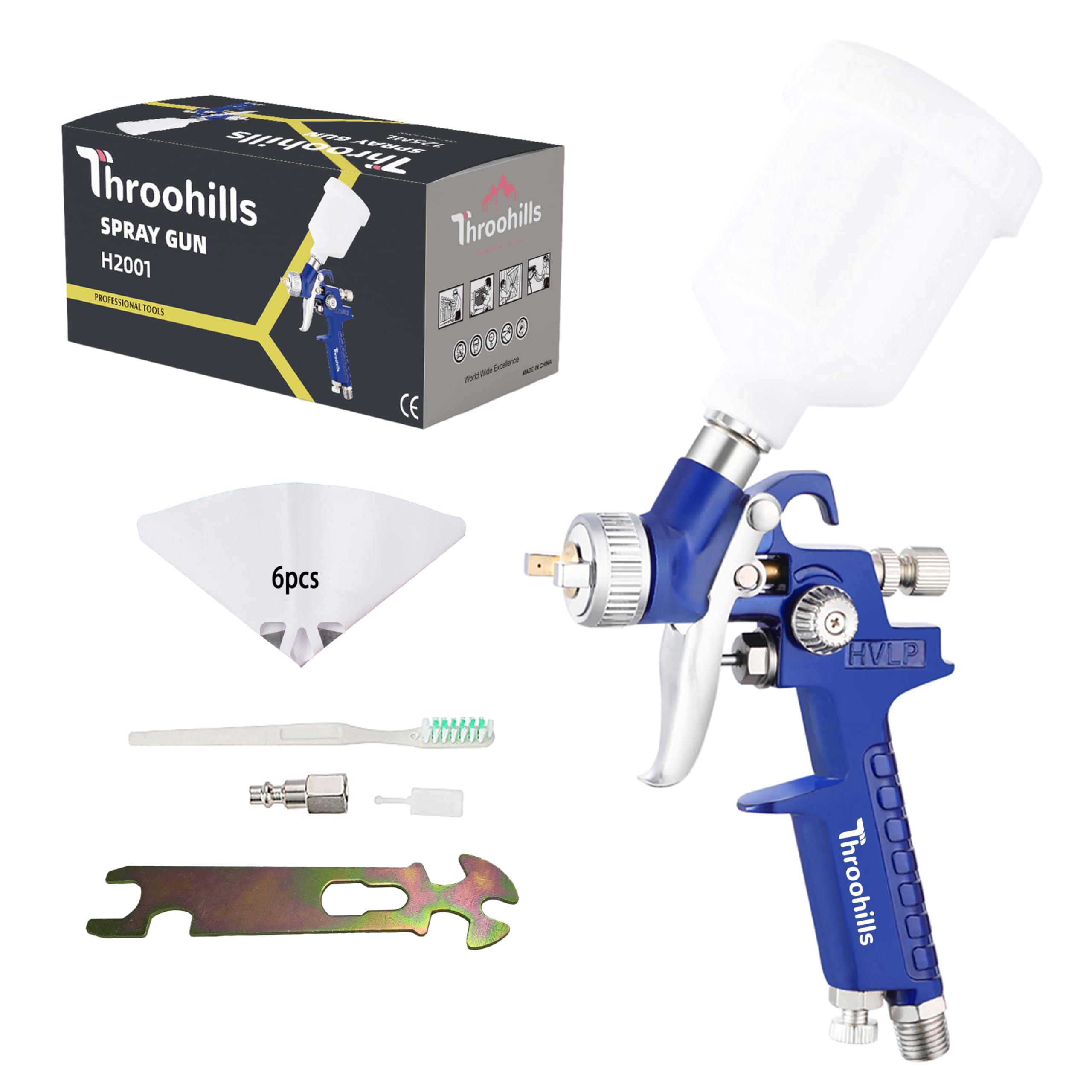 Throohills General Purpose Touch Up Spray Gun Air Paint Sprayer with 0.8mm Nozzle 125cc Cup and 6Pcs Paint Strainers