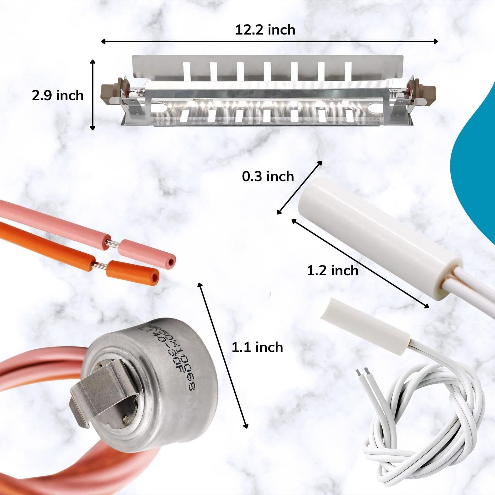 JACS WR51X10055 Refrigerator Defrost Heater Kit with WR50X10068 Thermostat and WR55X10025 Sensor - Compatible with GE Hotpoint Models