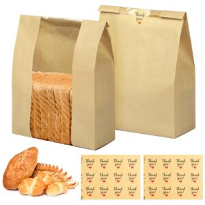 paper bread bags for homemade bread, 24 pack sourdough bread bags with thank you seal stickers, large bread loaf bags with clear window for baked food packaging storage(13.7x8.2x3.5 inch)