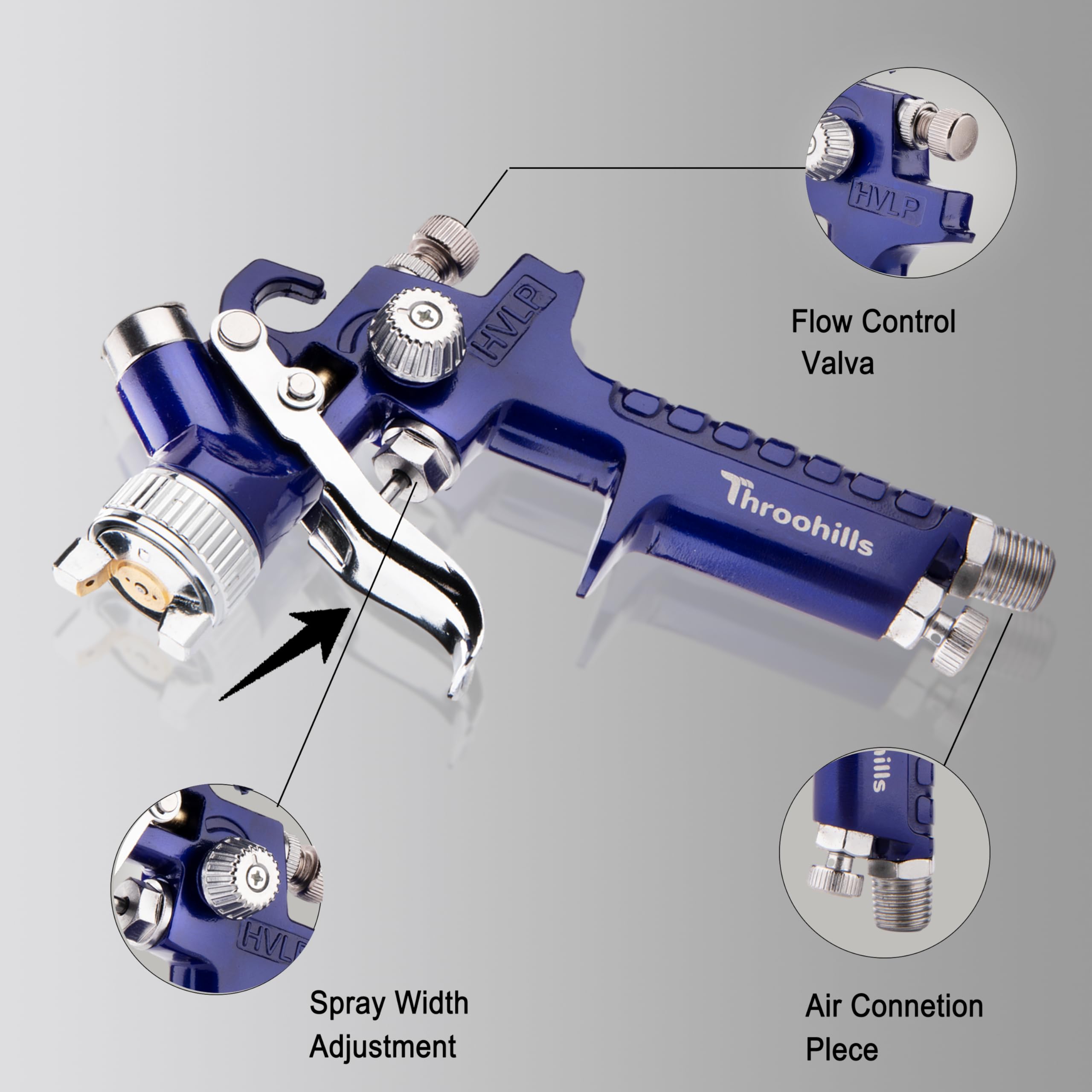 Throohills General Purpose Touch Up Spray Gun Air Paint Sprayer with 0.8mm Nozzle 125cc Cup and 6Pcs Paint Strainers