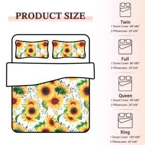 Dropshipful Sunflower Floral Duvet Cover Full Size, Soft White Sunflower Bed Set Gifts for Women, Nature Botanical Garden Sunflower Bedding 3 Pieces, 1 Duvet Cover and 2 Pillow Shams