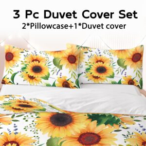 Dropshipful Sunflower Floral Duvet Cover Full Size, Soft White Sunflower Bed Set Gifts for Women, Nature Botanical Garden Sunflower Bedding 3 Pieces, 1 Duvet Cover and 2 Pillow Shams