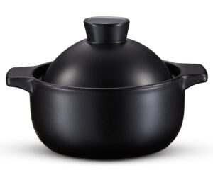 kook korean hot pot, dolsot pot, 68 oz, with lid, for cooking donabe, bibimbap, kimchi, hot pot, soups and stews, oven and dishwasher safe, black