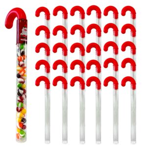 G-Box 8 Empty Christmas Candy Cane Tubes with Red Topper & Santa Stickers | 12" - Clear BPA-Free Plastic, Perfect for Small Candies, a Great Alternative to Christmas Gift Boxes (8, Santa Claus)