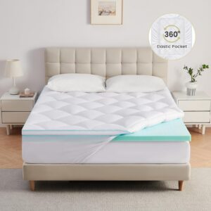 Dourxi Dual Layer 4 Inch Queen Size Mattress Topper, 2 Inch Cooling Gel Memory Foam Plus 2 Inch Down Alternative Pillow Top with 8-21 Inch Deep Pocket