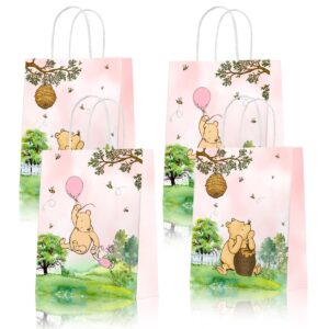 24 pieces classic pooh bear goodie bags for baby shower party supplies, bear gift snacks treat candy party favors bags with handles for classic bear theme party decorations