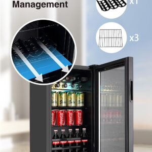 Iorbur FLB-60 Refrigerator Cooler-120 Can Freestanding Beverage Cooler with Glass Door-Small Drink Dispenser Machine for Office or Bar with Adjustable Removable Shelves, Black