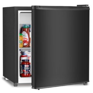 antarctic star compact refrigerator mini fridge with freezer, single reversible door, dorm fridge, removable glass shelf, defrost button, for bedroom, office, garage, 1.4 cu. ft, black