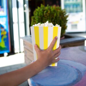 ABOOFAN 12pcs Paper Open-top Popcorn Box, Mini Movie Night Popcorn Boxes White and Yellow Stripes Popcorn Bags Snack Treat Bucket for Christmas Carnival Party