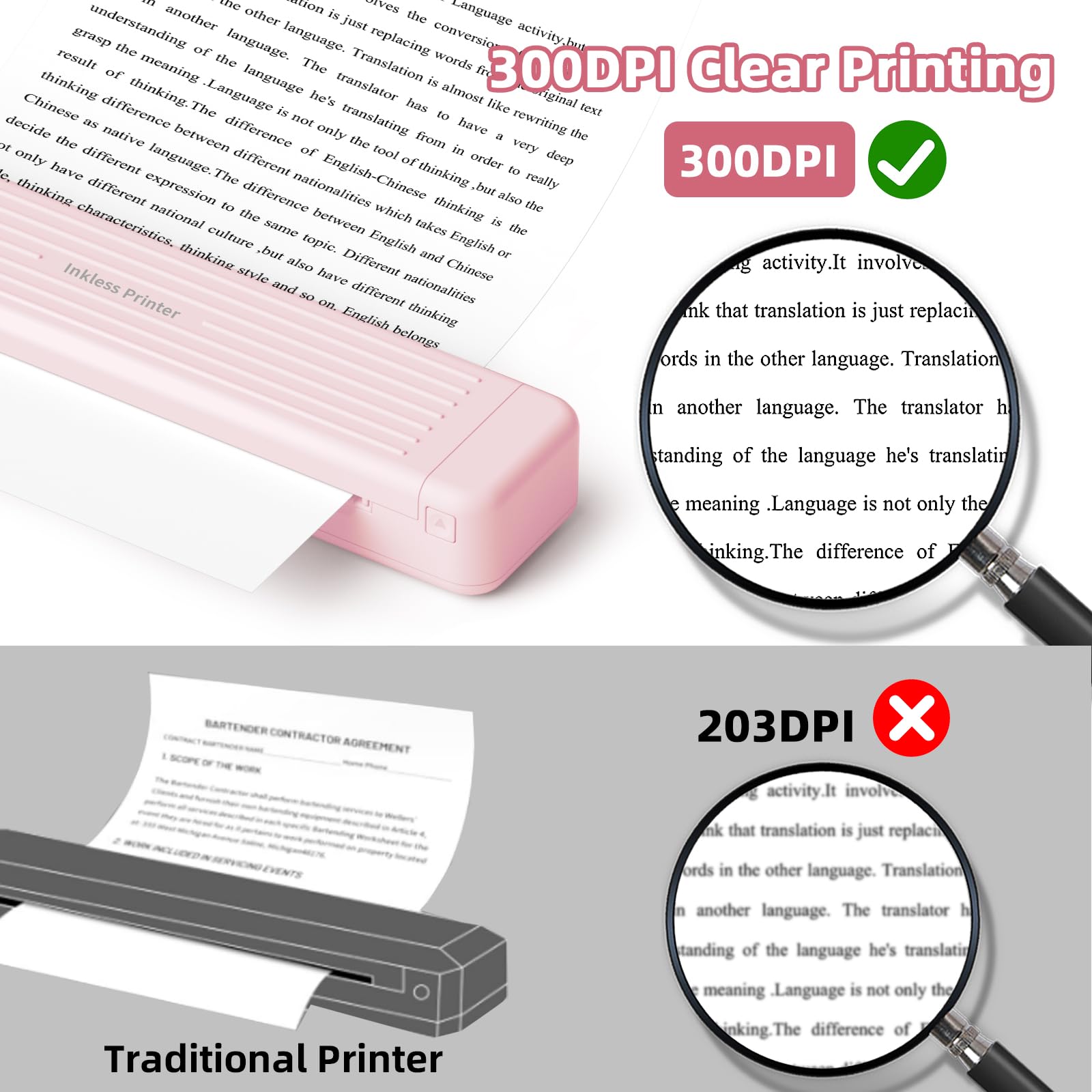 Portable Printer for iPhone iPad Laptop PC - Bluetooth Printer Supports Dual-Sided Printing Letter/A4/B5/A5 Regular Paper, Wireless Printer for Home Travel Office Vehicle Word PDF Excel TxT 300DPI