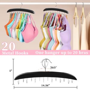 Bra Hanger for Closet, 360° Rotating Bra Organizer Space Saving w/20 Foldable Metal Hooks, Tank Top Hanger Closet Organizers and Storage for Camisoles/Tank Tops/Bras/Belts/Scarves Black