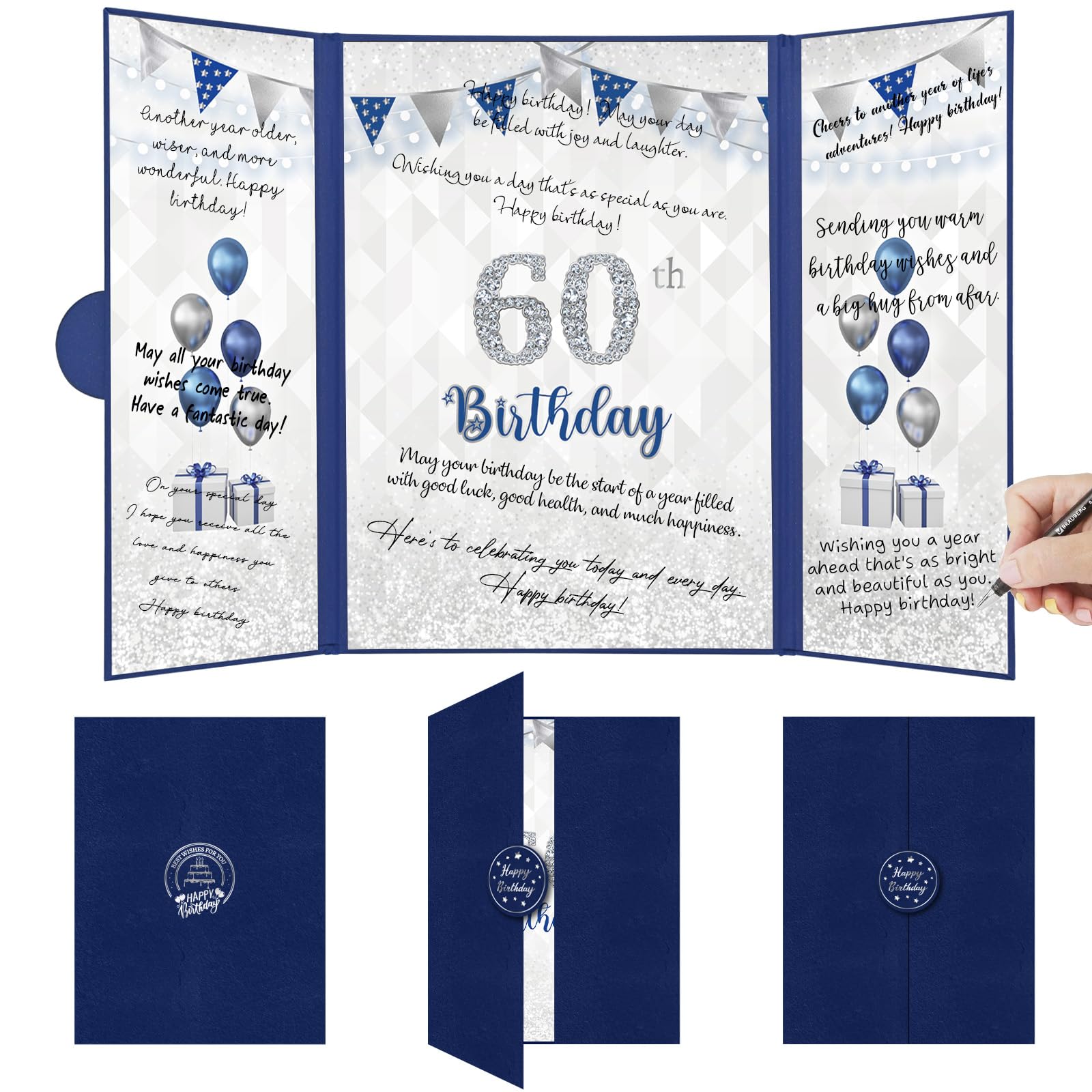 Blue 60th Birthday Decorations for Men, Navy Happy 60th Birthday Guest Book, Alternative 60th Signature Guestbook Creative, Cheers to 60 Years Old Gift, 60th Birthday Sign Card Board Party Decor