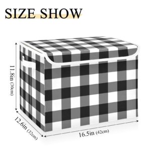 Black White Buffalo Plaid Storage Bins with Lids Storage Containers Cubes Box Collapsible Closet Organizer Fabric Storage Basket for Bedroom Clothes Shelves Office Nursery Gifts Home Decor