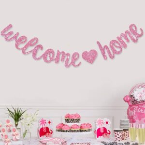 BEISHIDA Pink Welcome Home Banner,No DIY,Pre-Strung Welcome home Decorations,Glitter welcome home Party Sign,Homecoming,Housewarming,Graduation Ceremony, Family Reunion, Military Return Party Supplies