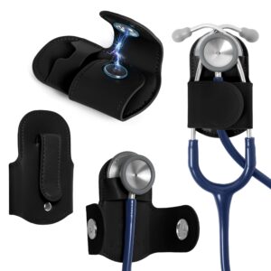 magnetic stethoscope holder clip - magnetic snap & inner pocket - genuine leather stethoscope waist holder – littman stethoscope, littman cardiology – gift for nurses, doctors & more