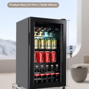 Iorbur FLB-60 Refrigerator Cooler-120 Can Freestanding Beverage Cooler with Glass Door-Small Drink Dispenser Machine for Office or Bar with Adjustable Removable Shelves, Black