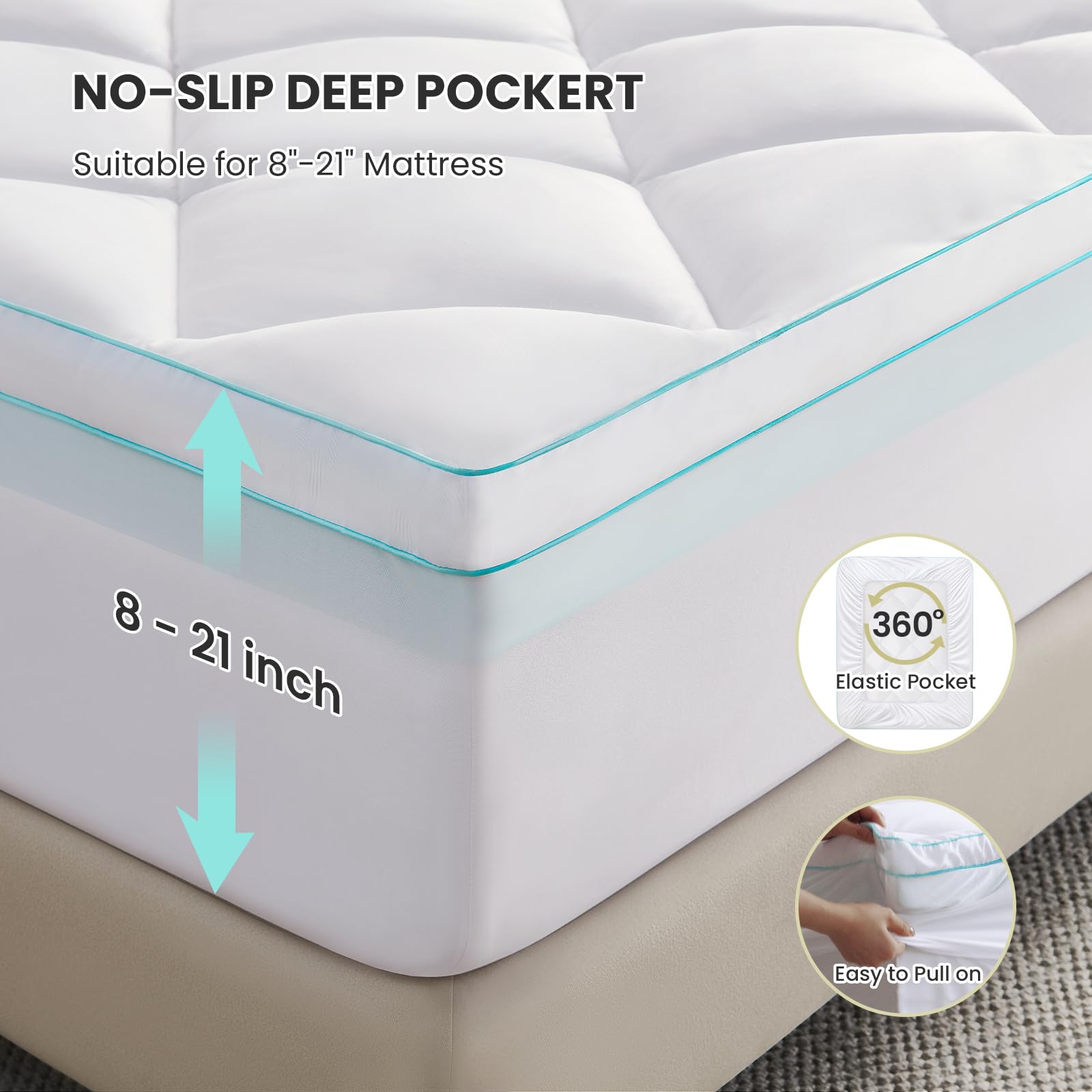 Dourxi Dual Layer 4 Inch Queen Size Mattress Topper, 2 Inch Cooling Gel Memory Foam Plus 2 Inch Down Alternative Pillow Top with 8-21 Inch Deep Pocket