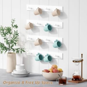 Forbena White Coat Hooks Wall Mount for Hanging 4 Pack, 16 Inch Wood Entryway Coat Rack Wall Mounted Heavy Duty, Modern Large Wall Hooks for Hats Kids Clothes Bags Purses Caps Closet - 16 Hooks