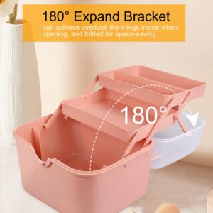 Qudqju Craft Box Organizer Pink Tackle Box Art Storage Box with Handle Sewing Box Organizer First Aid Box Girls Tackle Box Hair Accessories Organizer Travel Makeup Case 3-Layer Crafting Box