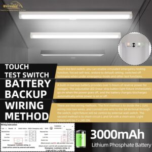 4FT LED Linear Strip Emergency Stairwell Light, 2 Watt/3 CCT Selectable, 20W/40W, 2500lm/5000lm, Battery Backup, 30K/40K/50K, IP20, 0-10V Dimmable 4 Foot Commercial LED Shop Ceiling Light Fixture, FCC