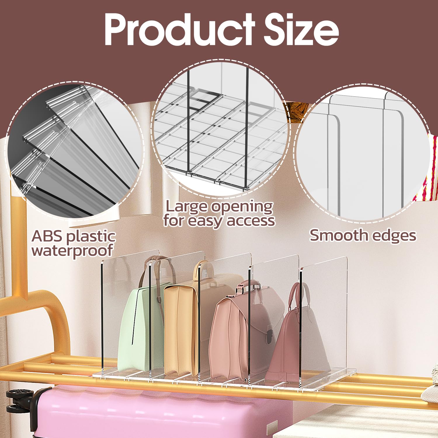 Purse Organizer for Closet,Adjustable Shelf Divider for Closet, Clear Purse Organizers for Closet Bookshelf Separator Dividers in Bedroom, Office (CLEAR, 5LAYER)