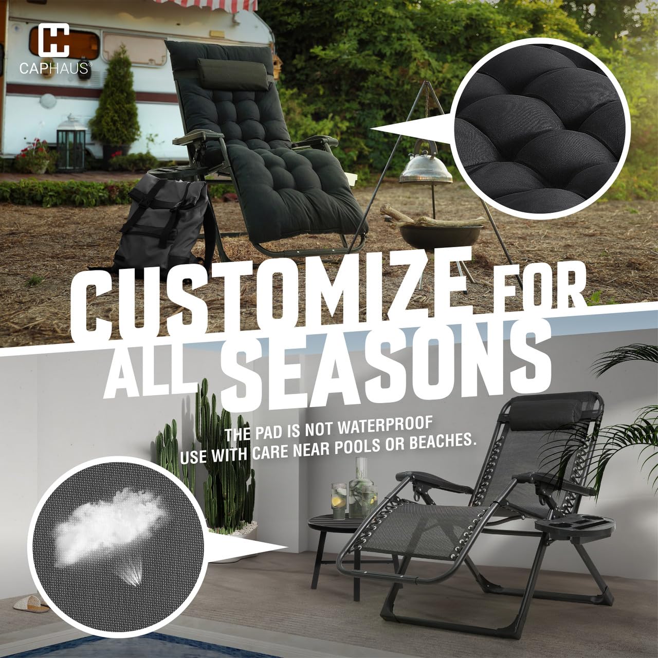 CAPHAUS Oversized Zero Gravity Lounge Chair, XL Zero Gravity Chair, Folding Reclining Chair w/Removable Pad, Side Tray, Anti-Gravity Chair for Outdoor & Indoor, Reclining Patio Chair w/Cushion