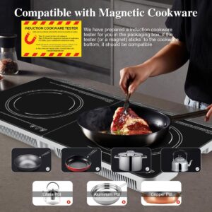 Double Induction Cooktop,1500W/1800W Portable Electric Stove,2 Large 8” Heating Coils,Independent Control,8/10 Temperature & Power Levels,3-hour Timer, Safety Lock