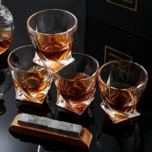 Wanmonkey Whiskey Glasses Set 4, Old Fashioned Whiskey Glasses, 10 oz Bar Glasses Sets for Scotch Whiskey, Bourbon, Cocktail (Twist)