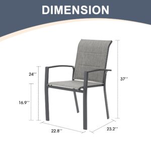 VICLLAX Patio Dining Chairs Set of 2, Outdoor Stackable Padded Textilene Fabric Chairs with Metal Frame for Lawn Garden Backyard Deck, Grey Frame