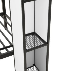 YOPTO Twin Castle-Shaped Wardrobe and Multiple, Metal Bunk Bed with Storage Staircase and Safety Guardrail for Kids Boys Girls Bedroom, 63" H x 92.9" L x 53.2" W, White+Black