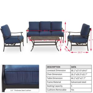 PatioFestival Patio Conversation Set 4Pcs Cushioned Outdoor Furniture Sets with All Weather Galvanized Steel Frame (Blue)