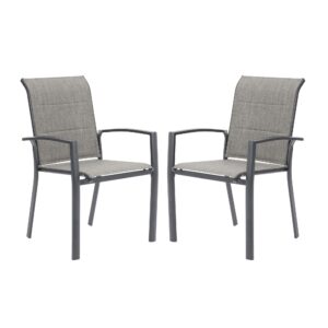 VICLLAX Patio Dining Chairs Set of 2, Outdoor Stackable Padded Textilene Fabric Chairs with Metal Frame for Lawn Garden Backyard Deck, Grey Frame