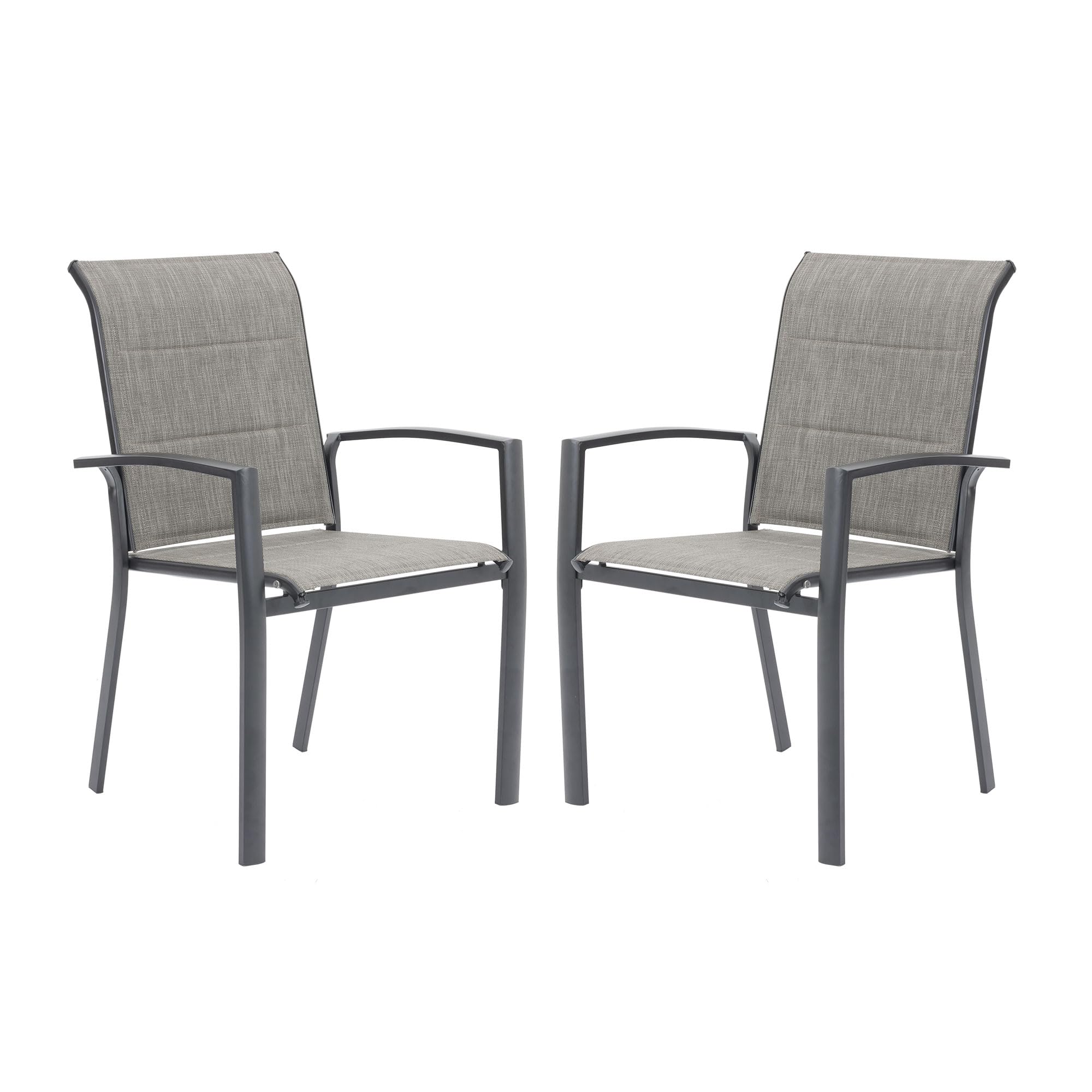 VICLLAX Patio Dining Chairs Set of 2, Outdoor Stackable Padded Textilene Fabric Chairs with Metal Frame for Lawn Garden Backyard Deck, Grey Frame