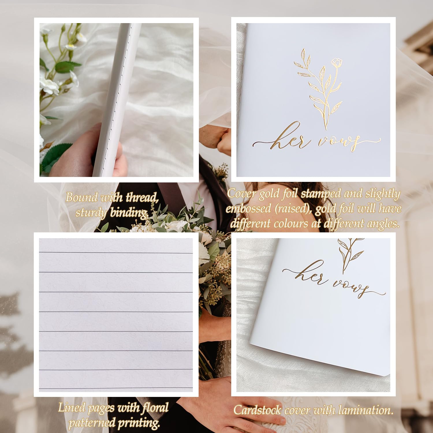 Vow Books Set of 2 Elegant His and Hers Vow Books 48 Pages Wedding Notebook With Plenty of Pages to Write Vows Wedding Vow Books with Gold Foil Floral Lettering Wedding Essentials for Bride Groom