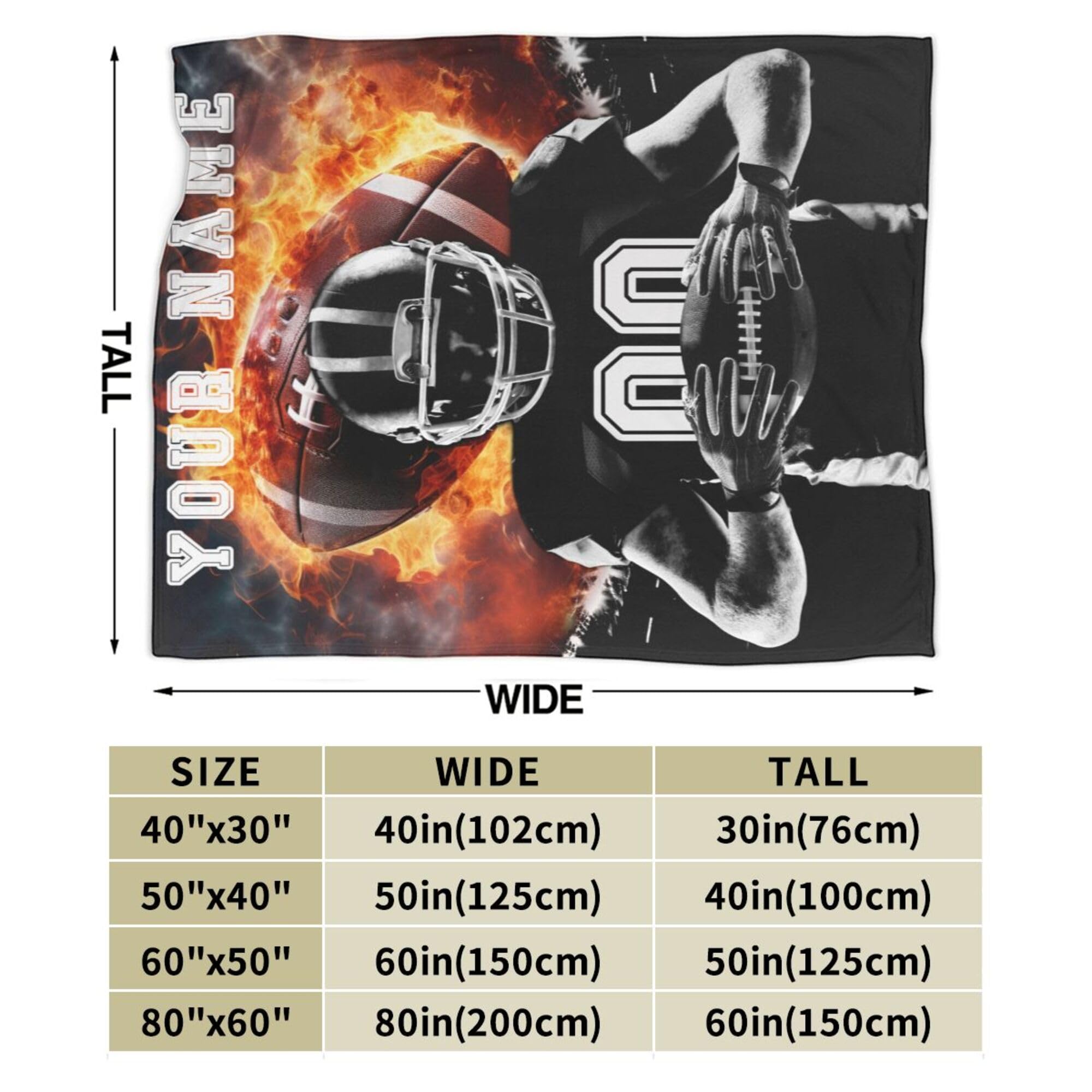 Homieblanket Custom Football Blanket with Name No. for Boys Girls, Personalized Cool Football Themed Design Printed Throw Blankets for Kids Lap, Chair Sofa, Giftable Blanket, 40"x 50"