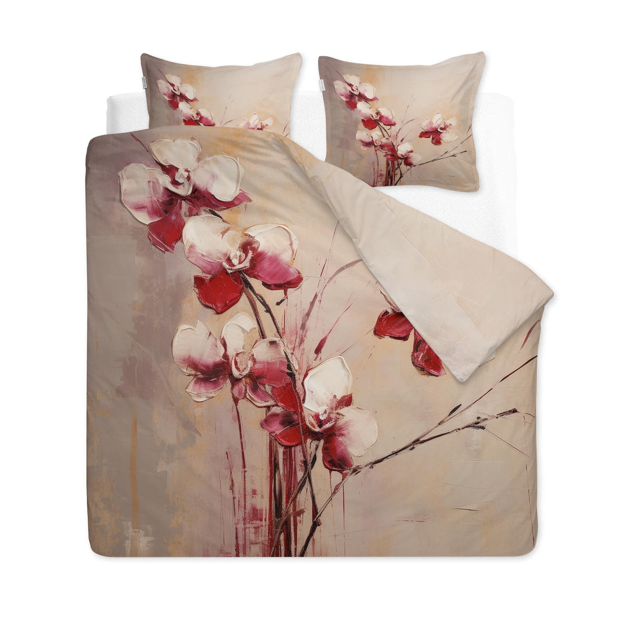 OmErsa Ultra Soft and Non-Iron Brushed Microfiber Flower Queen Size Duvet Cover Sets - Floral Watercolor Bedding Set with Quilt Cover & 2 Pillowcases, Zipper Closure