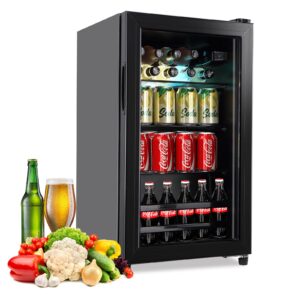 iorbur flb-60 refrigerator cooler-120 can freestanding beverage cooler with glass door-small drink dispenser machine for office or bar with adjustable removable shelves, black