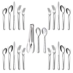 silverware set for 4, prendcyx 23 piece stainless steel flatware utensils cutlery set including knife fork and spoon, dishwasher safe, mirror polish