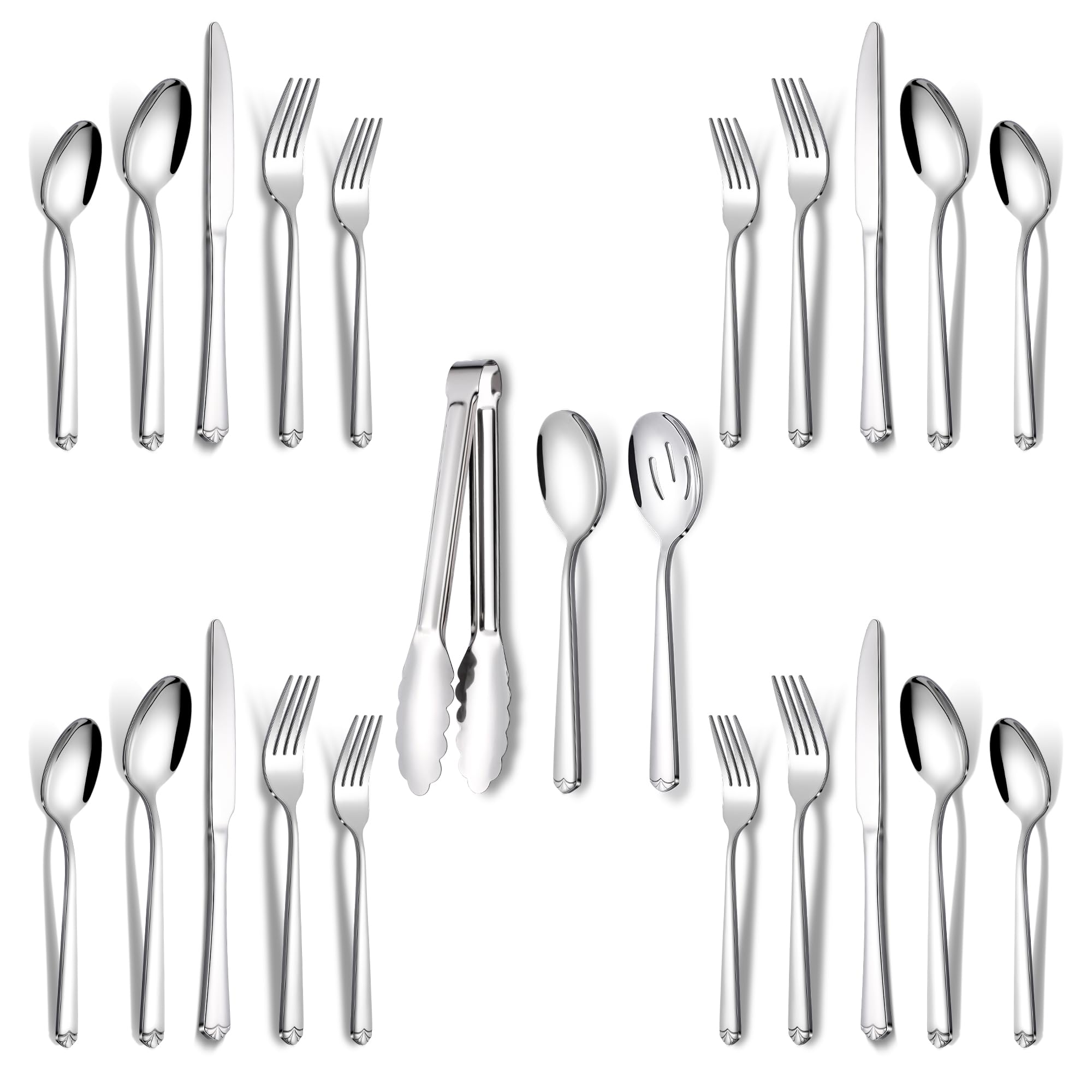 Silverware Set for 4, Prendcyx 23 Piece Stainless Steel Flatware Utensils Cutlery Set Including Knife Fork and Spoon, Dishwasher Safe, Mirror Polish