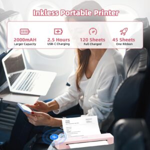 Portable Printer for iPhone iPad Laptop PC - Bluetooth Printer Supports Dual-Sided Printing Letter/A4/B5/A5 Regular Paper, Wireless Printer for Home Travel Office Vehicle Word PDF Excel TxT 300DPI