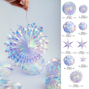 OUZHUHUI Wedding Party Decorations - 9magic Laser Tissue Balls and Stars for Gender-Neutral Baby Showers, Retro Parties, Birthdays,Bridal Showers, Christmas, Country Wedding Decorations