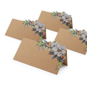 48 spring/summer rustic floral theme wedding place cards in kraft cards (kraft brown without border)