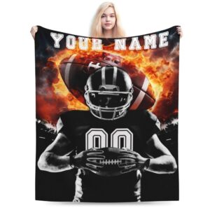 homieblanket custom football blanket with name no. for boys girls, personalized cool football themed design printed throw blankets for kids lap, chair sofa, giftable blanket, 40"x 50"