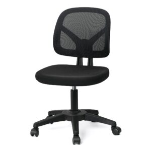 v&lx armless swivel mesh office chair height adjustable with lumber support for small spaces, black